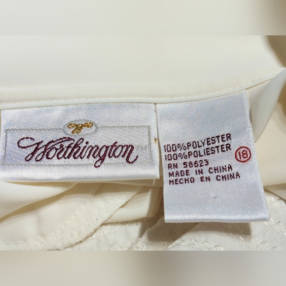 Worthington Sz 18 Cream Blouse With Cutwork Lace Collar Vintage - Picture 6 of 6